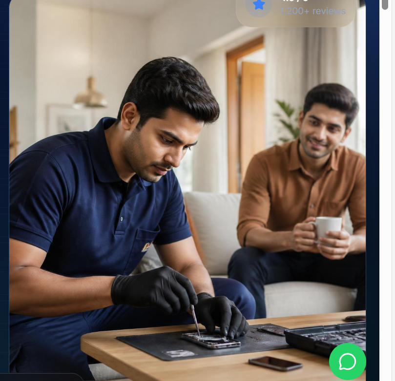 MobileKart technician repairing a phone in front of a customer at their office